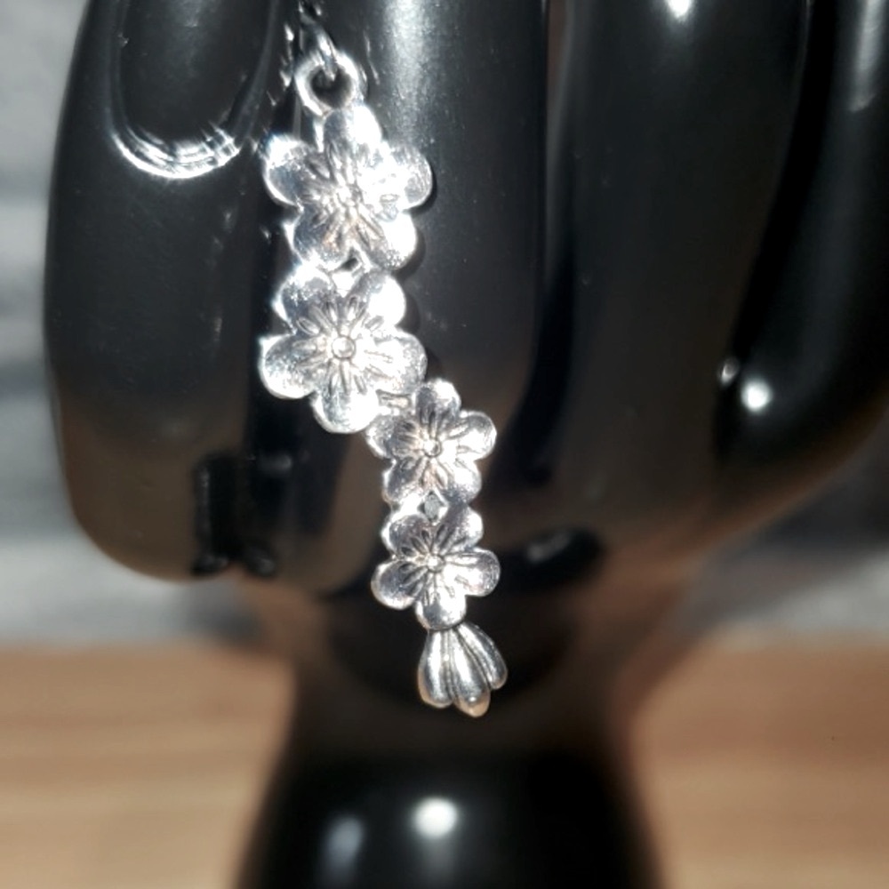 Elegant Silver Floral Drop Earrings